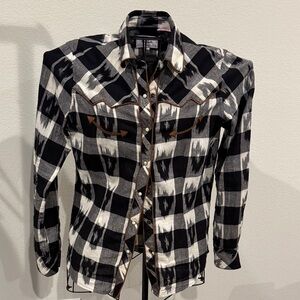 Panhandle- Black and White Plaid Women's Top